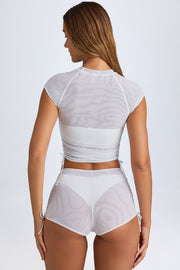 Oh Polly Santana top cropped blanc mesh transparent