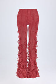 Oh Polly Felicity 13541 pantalon rouge imprimé évasé mesh