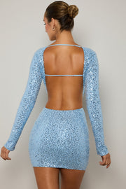 Oh Polly Marva 11050 robe mini bodycon bleu clair sequins