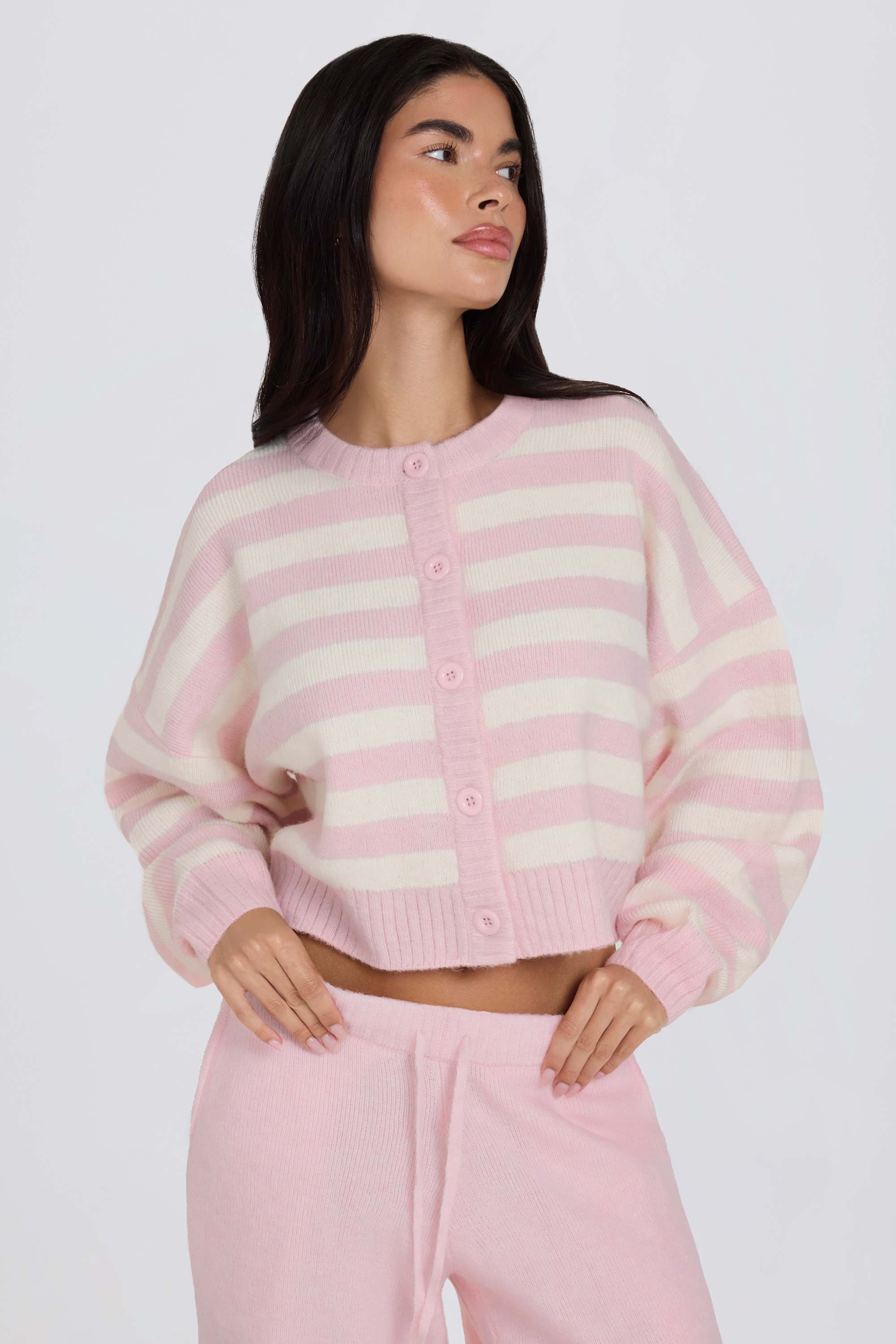 Oh Polly Knitwear BT02529 cardigan court rose rayé