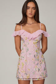 Oh Polly Embellished Robe mini Jacira rose pâle sequins
