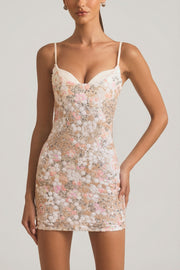 Oh Polly Velena Mini Robe Ivoire Perlée Bretelles Fines