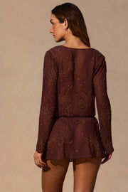 Oh Polly Meilani robe mini marron espresso manches longues