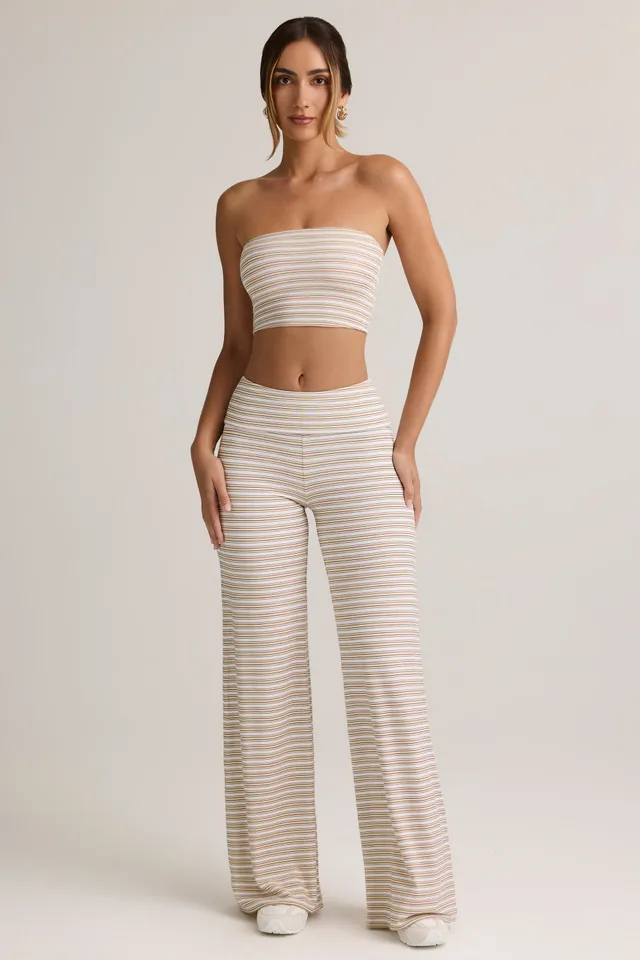 Oh Polly Melida 14152 pantalon large rose jaune rayé modal