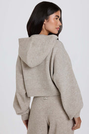 Oh Polly Knitwear BT02527 hoodie crop zip beige doux