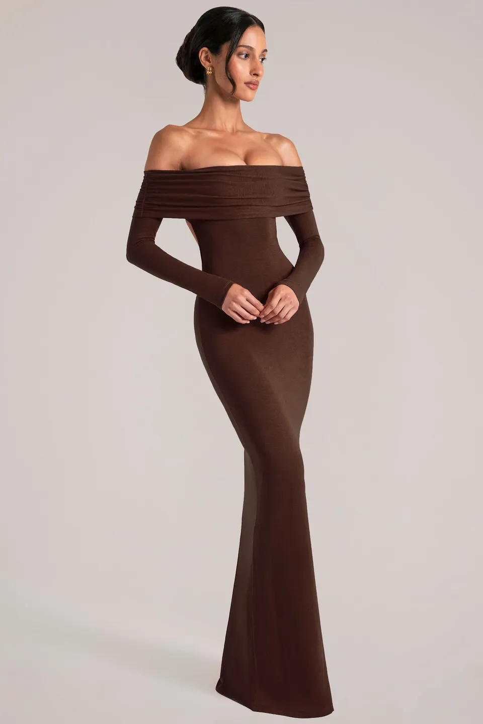 Oh Polly 15984 robe maxi marron dos nu modal