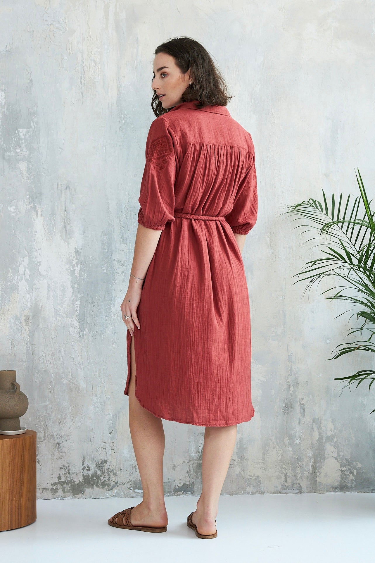 Chicosoleil Sheri robe midi brique gaze de coton