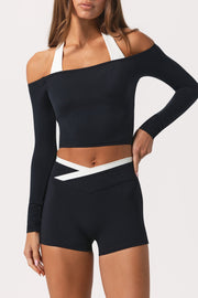 Oh Polly top noir épaules dénudées jersey stretch