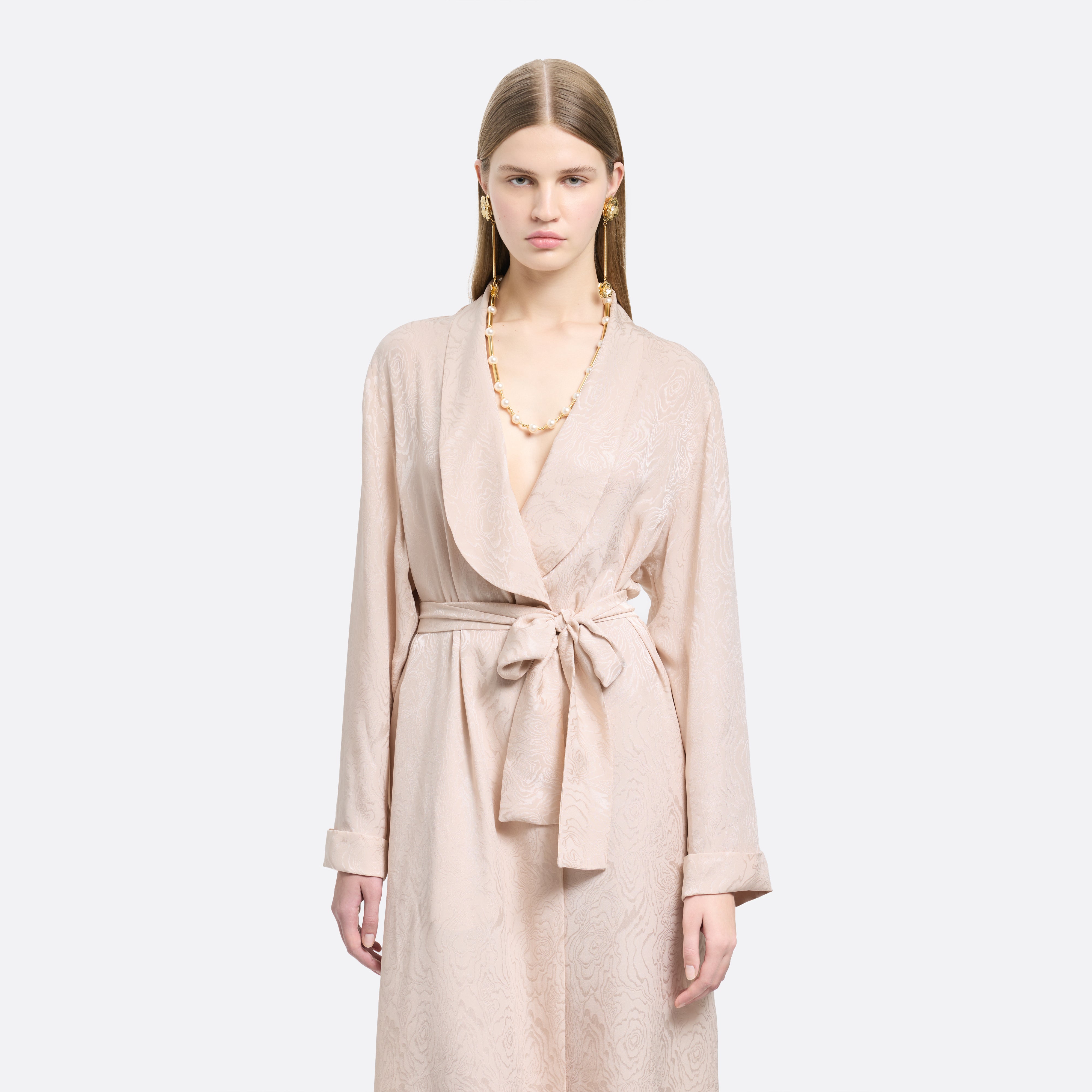 Alessandra Rich robe soie blush jacquard ceinture