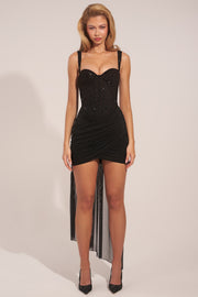 Oh Polly Reeva robe mini noire corset drapée armatures