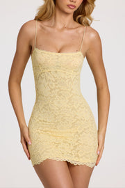 Oh Polly Vaeda robe dentelle jaune beurre mini bodycon