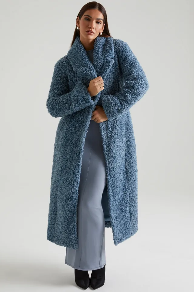 Oh Polly Alaska manteau long bleu fausse fourrure