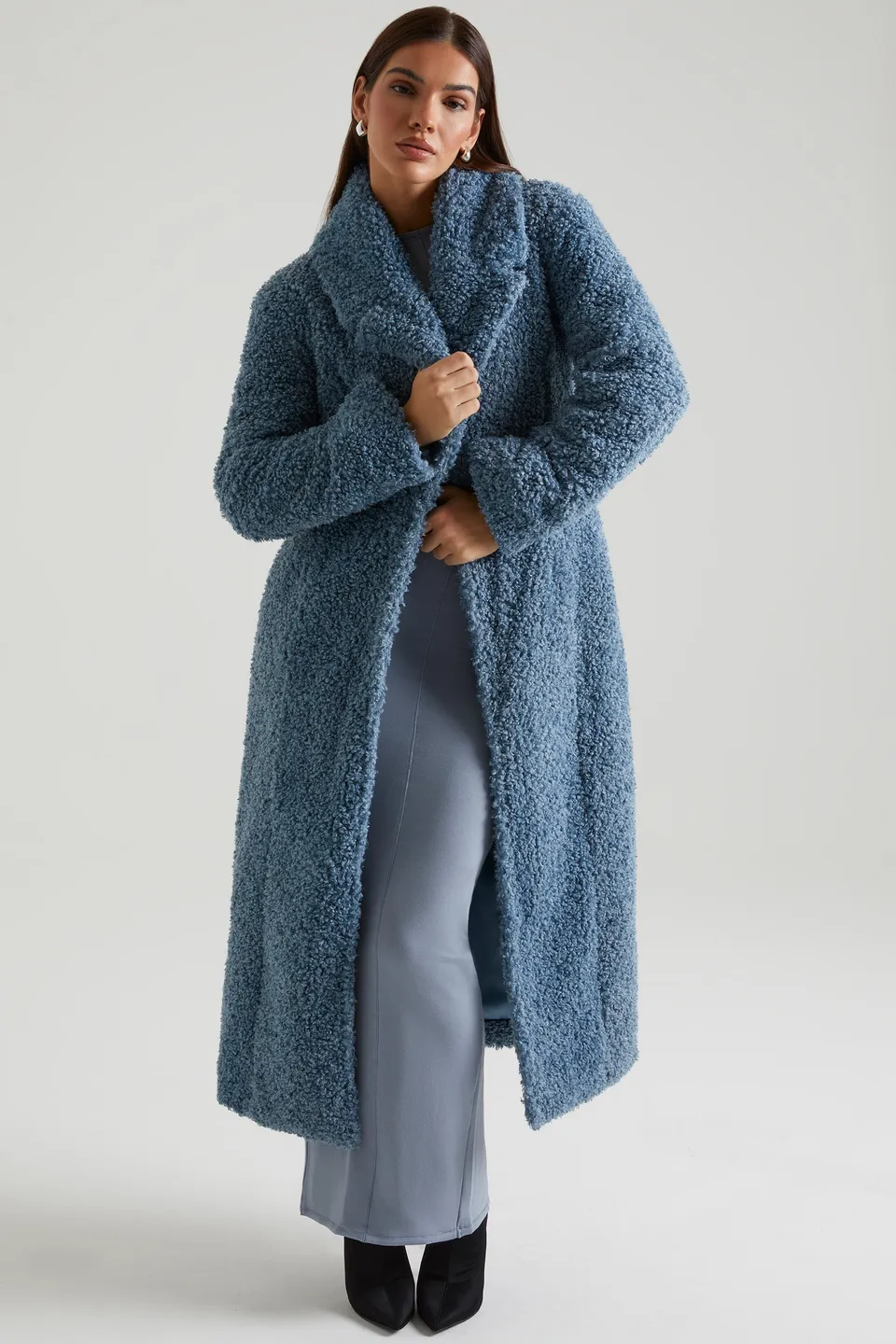 Oh Polly Alaska manteau long bleu fausse fourrure
