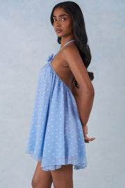 Oh Polly Evania Mini Robe Babydoll Bleu à Pois