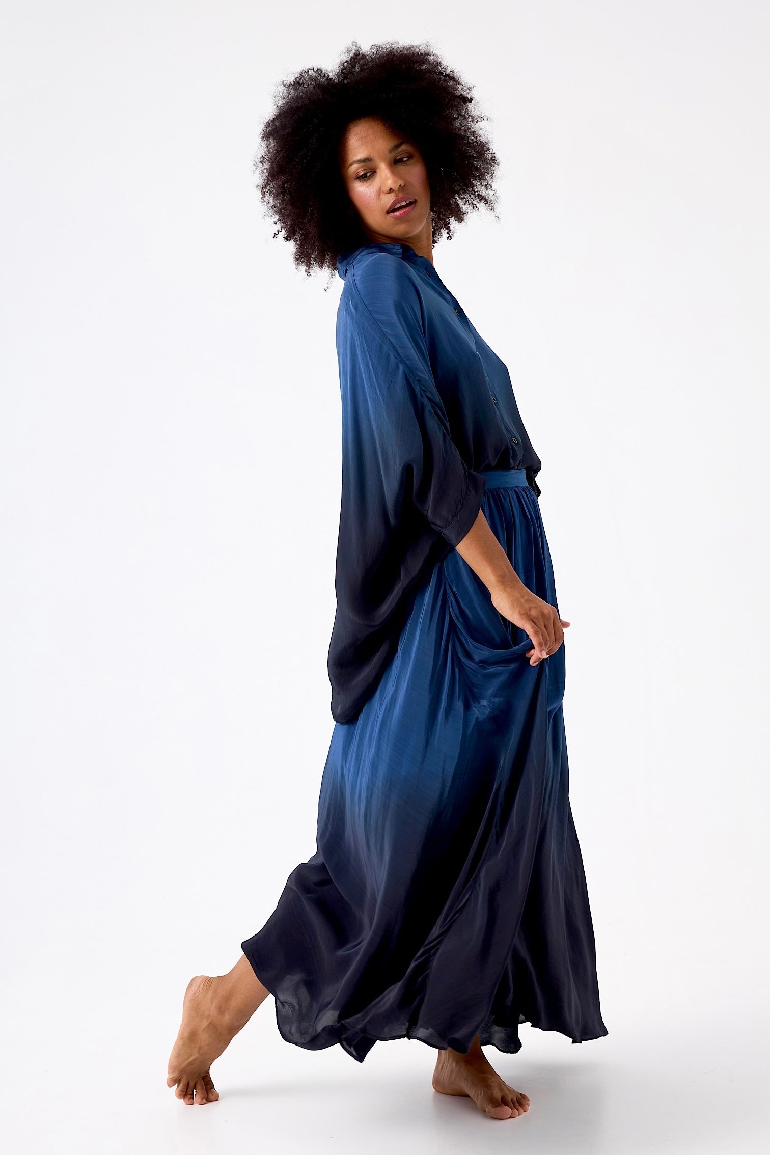 Chicosoleil CHAGALL chemise viscose Tie Dye Bleu satin