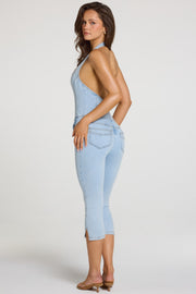 Oh Polly Romee combinaison jean capri denim clair stretch