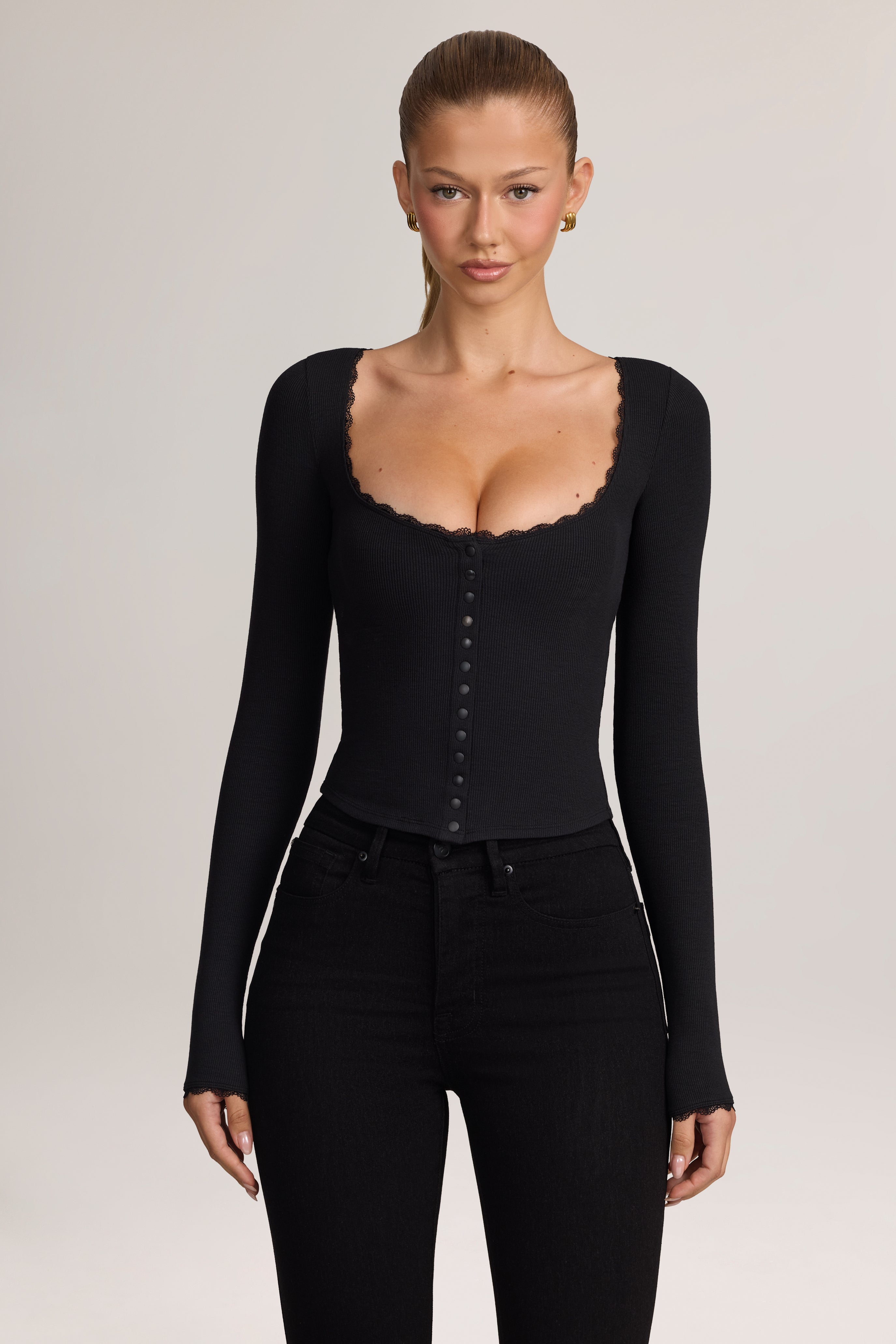 Oh Polly Nalah cardigan modal dentelle noir S