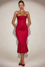 Oh Polly Belsa robe midaxi satin rouge dentelle
