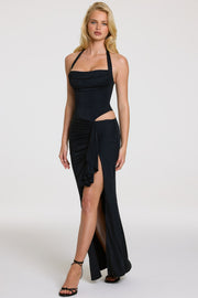 Oh Polly Dresses Nani robe maxi noire drapée