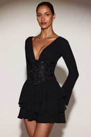 Oh Polly Reinara 15621 mini robe corset noire strass
