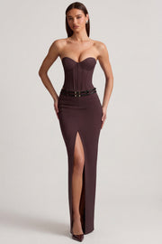 Oh Polly Liora jupe maxi marron chocolat rayée fendue