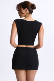Oh Polly Modal Ruched Cap-Sleeve top noir col sweetheart