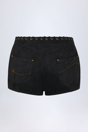 Oh Polly Parva Short Simili Daim Noir à Lacets