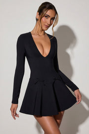 Oh Polly Graciela robe mini noire noeuds col V