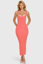 Oh Polly Dresses robe midaxi rouge vichy Lorie modal