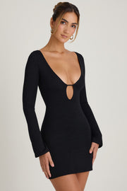 Oh Polly Mavisa 10262 robe maille mini noire découpes