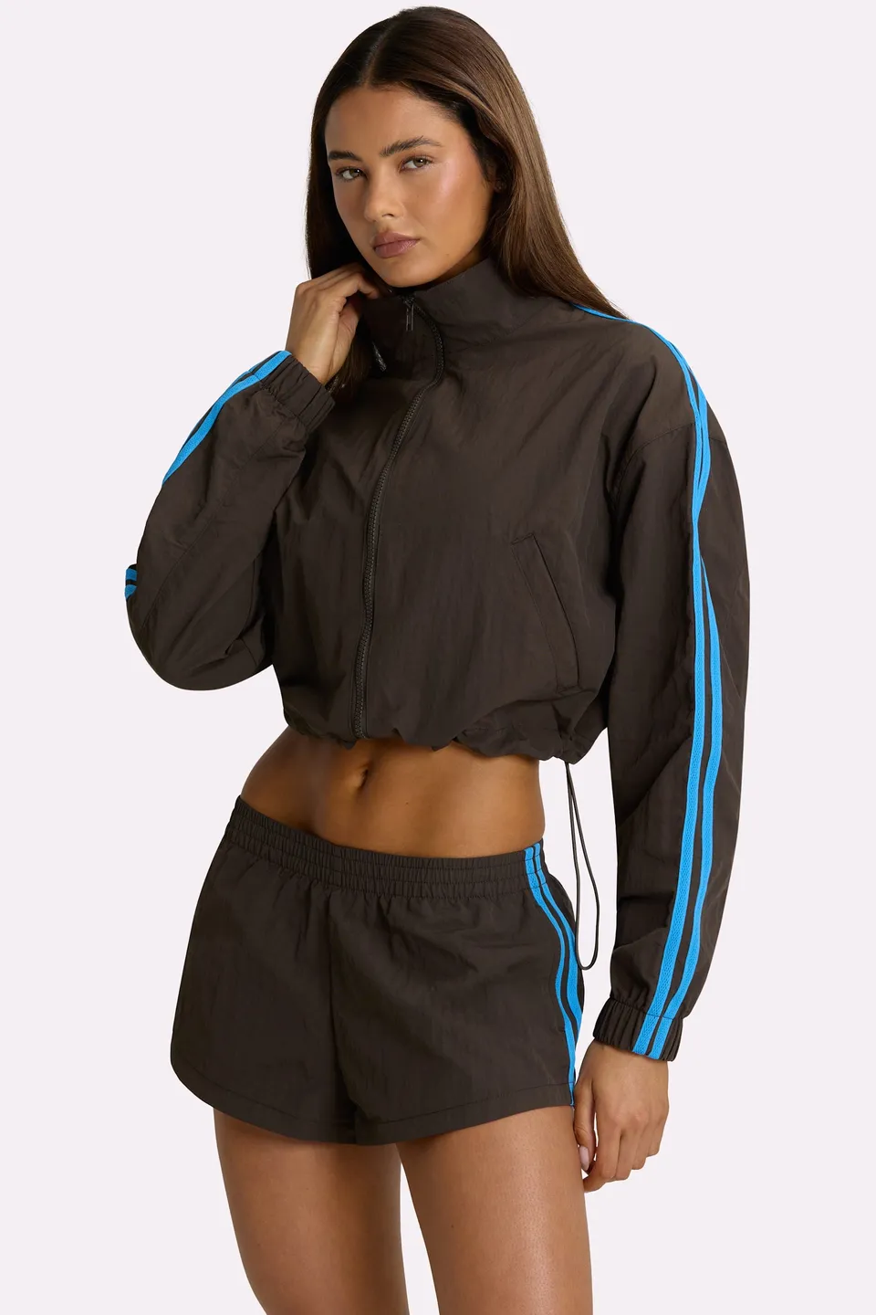 Oh Polly Veste zippée tissée courte truffe à cordon