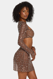 Oh Polly Embellished Giulia 7231 crop top marron strass