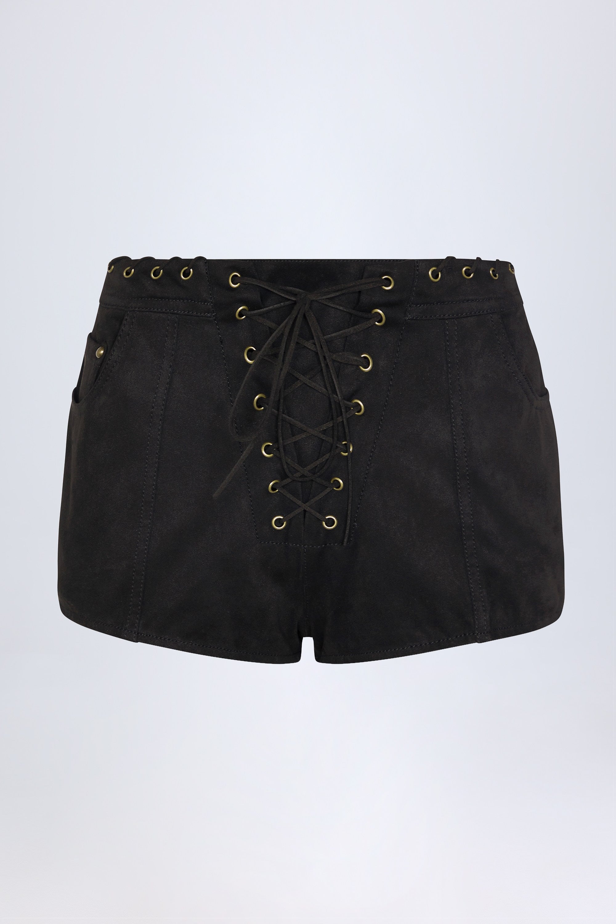 Oh Polly Parva Short Simili Daim Noir à Lacets