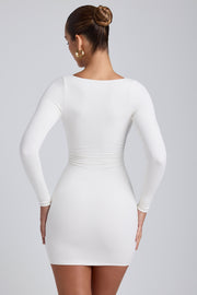 Oh Polly Sana 8477 robe mini blanche modal manches longues