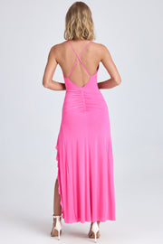 Oh Polly Coraline robe maxi rose bonbon fentes