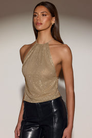 Oh Polly Embellished Top Tindra dos nu doré strass
