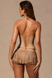 Oh Polly Meliora Mini Short Franges Beige Tan Daim