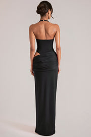 Oh Polly Deep Plunge Halterneck robe longue noire découpe