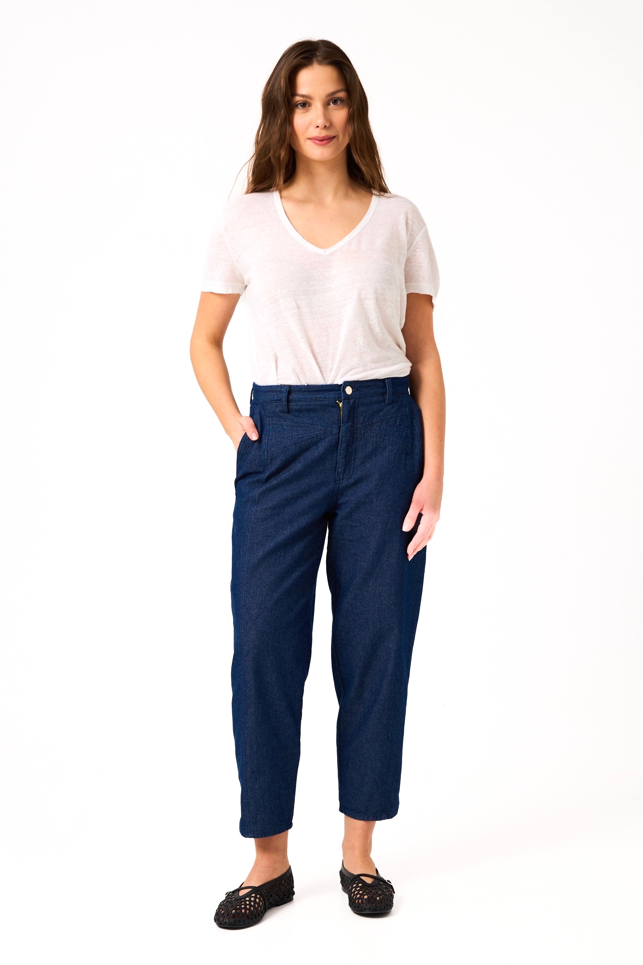 Chicosoleil Rio jean carotte taille haute denim bleu