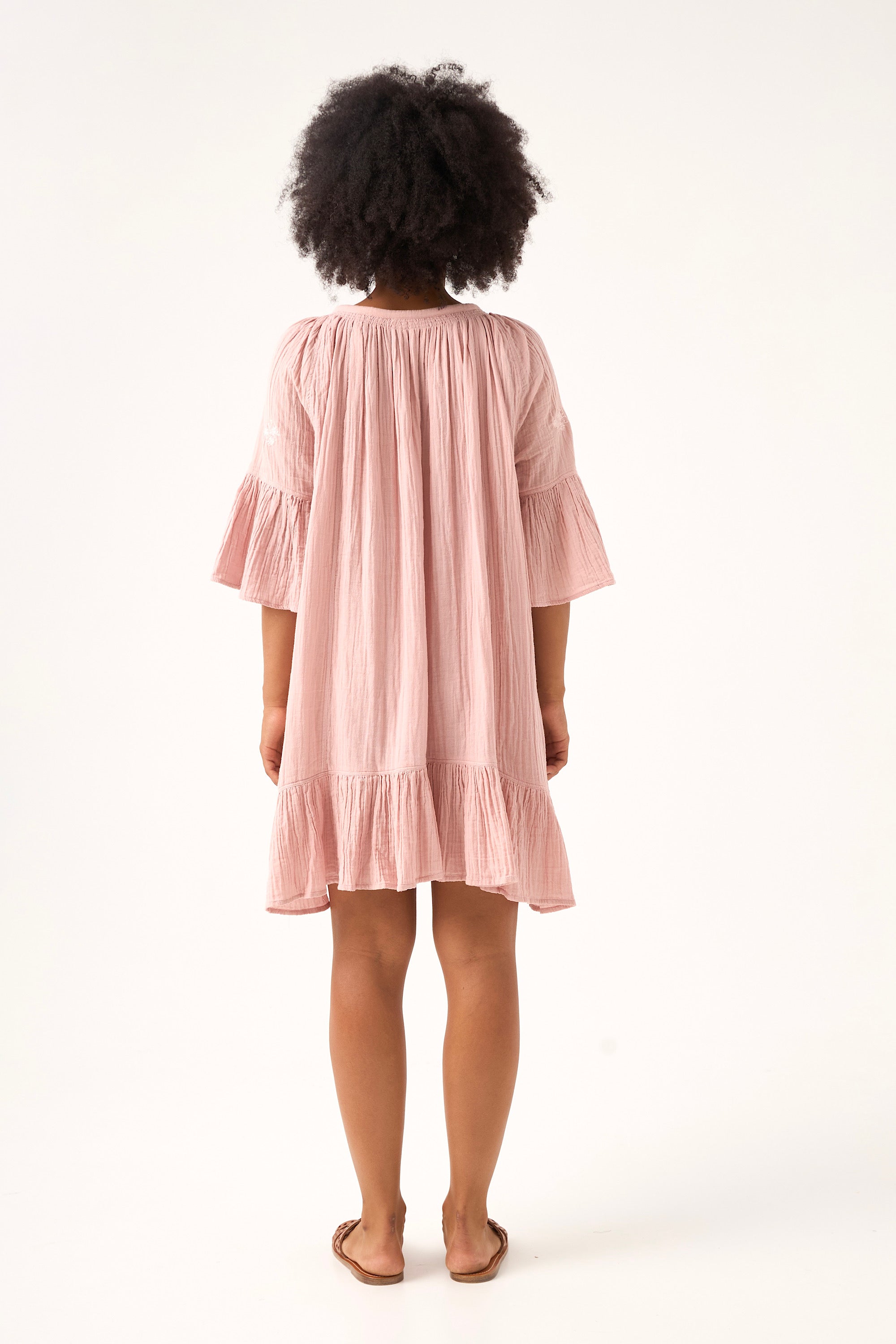 Chicosoleil Robes Faye robe courte rose romance gaze coton
