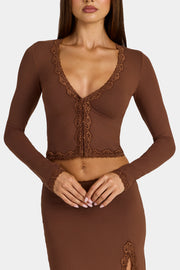 Oh Polly Mindy cardigan court marron modal dentelle