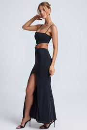 Oh Polly Julitta 9818 robe maxi noire fendue bijou