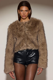 Oh Polly Galaia veste fausse fourrure marron clair oversize