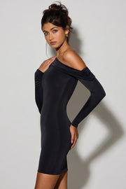 Oh Polly Evelyn mini robe asymétrique noire ruchée