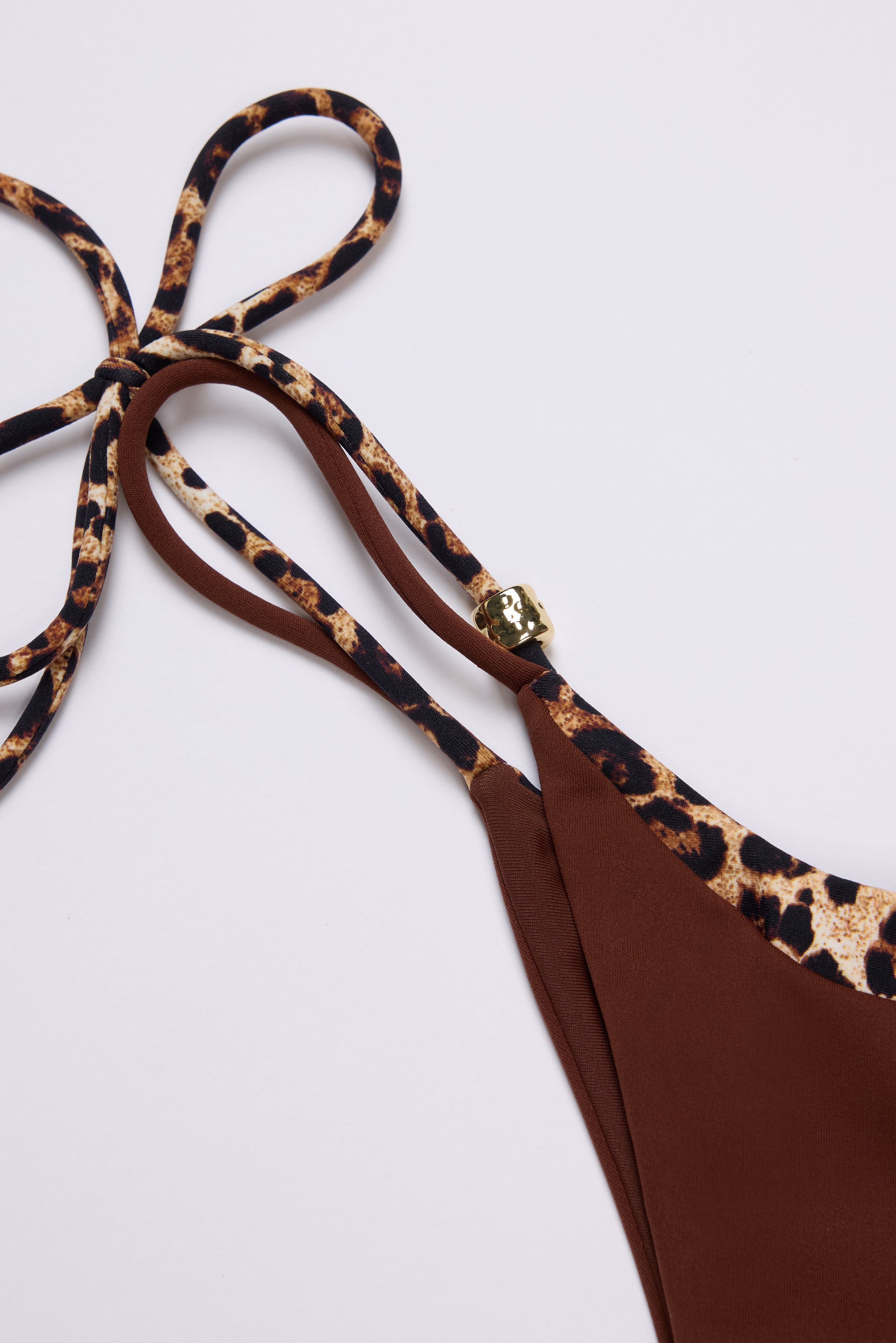 Oh Polly Simra Bas Bikini String Marron Noué Taille Haute