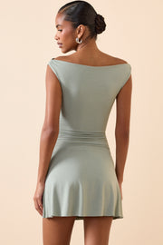 Oh Polly Kyra Robe Mini Smoke Green Modal Épaules Dénudées