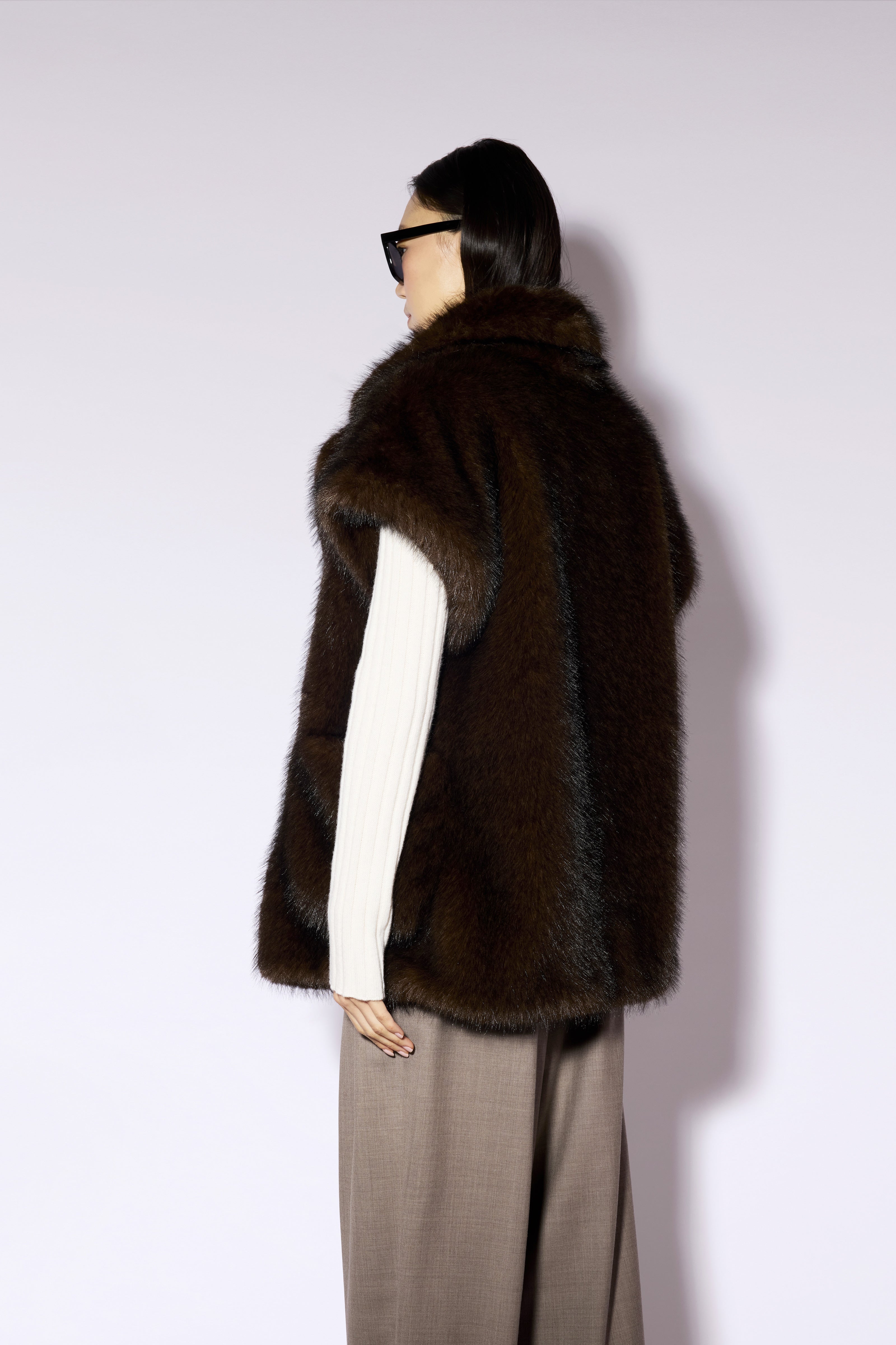 Liviana Conti Rian Gilet Femme Fausse Fourrure Marron