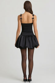 Oh Polly Cirilla Mini Robe noire satin nœud jupe boule