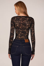 Oh Polly Letizia 15909 body dentelle noir manches longues