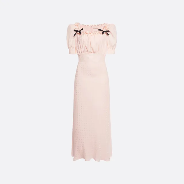 Alessandra Rich Silk Jacquard robe midi rose col carré
